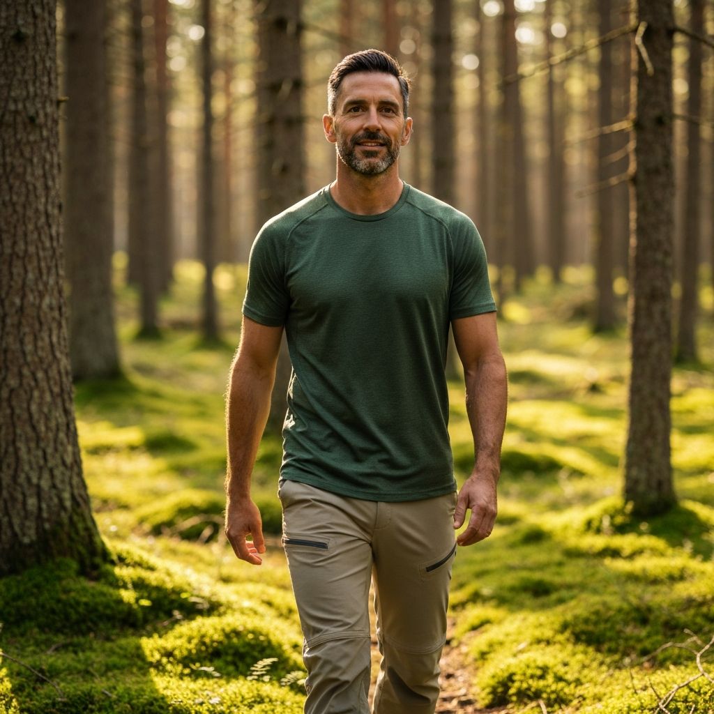 Pria sehat berjalan di alam